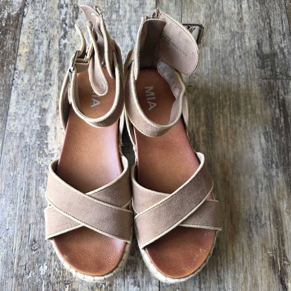 MIA Shoes - MIA Beige Cross-Strap Sandals